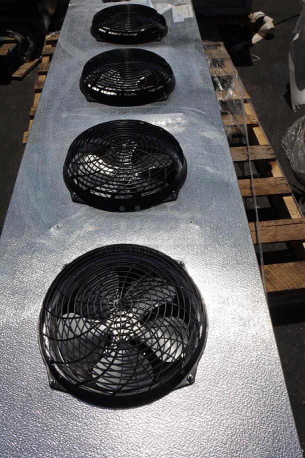 Kol-Pak AM46-141-1EC-PR-8 evaporator, brand new with minor dents. Damaged fan covers visible, 115V, 1A, 60Hz.