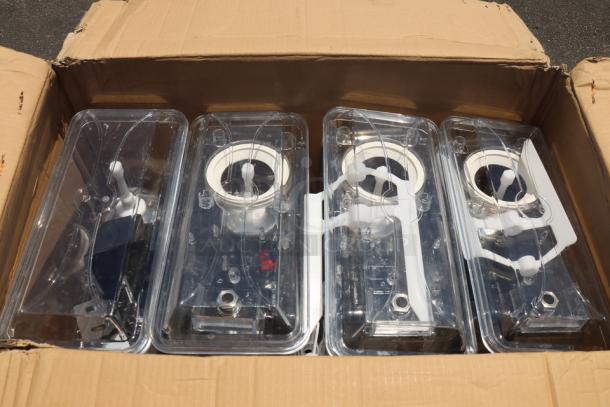 Brand new Carnival King RBD3G4 beverage dispenser, four 3-gallon bowls, in damaged packaging, original condition.