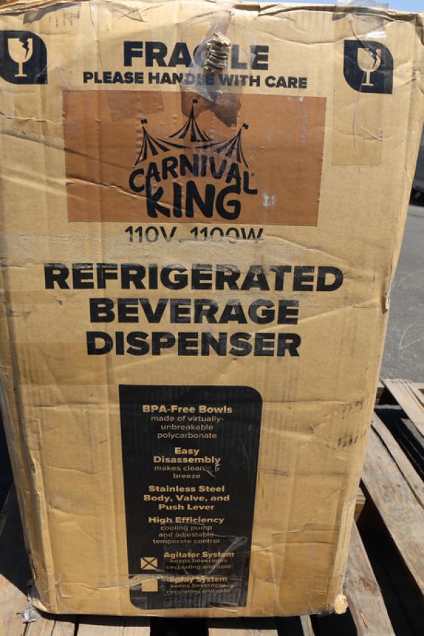 Carnival King RBD3G4 3-Gallon Refrigerated Beverage Dispenser, new in original damaged packaging, may miss small parts.