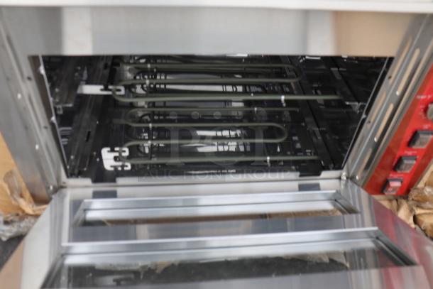 Brand new Avantco DPO-18-DS double deck countertop pizza/bakery oven, 3200W, 240V, missing upper left handle, no packaging.