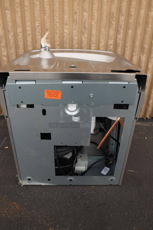 Stainless steel Zurn Elkay LZO8S wall mount drinking fountain, hands-free, filtered, extra deep basin, 115V, new condition.