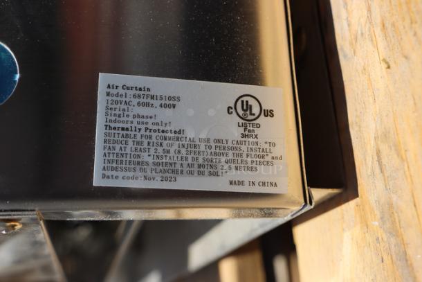 Lavex 42" stainless steel air curtain, model 687BFM1510SS, scratch-n-dent, UL listed, 120VAC, 60Hz, 400W.