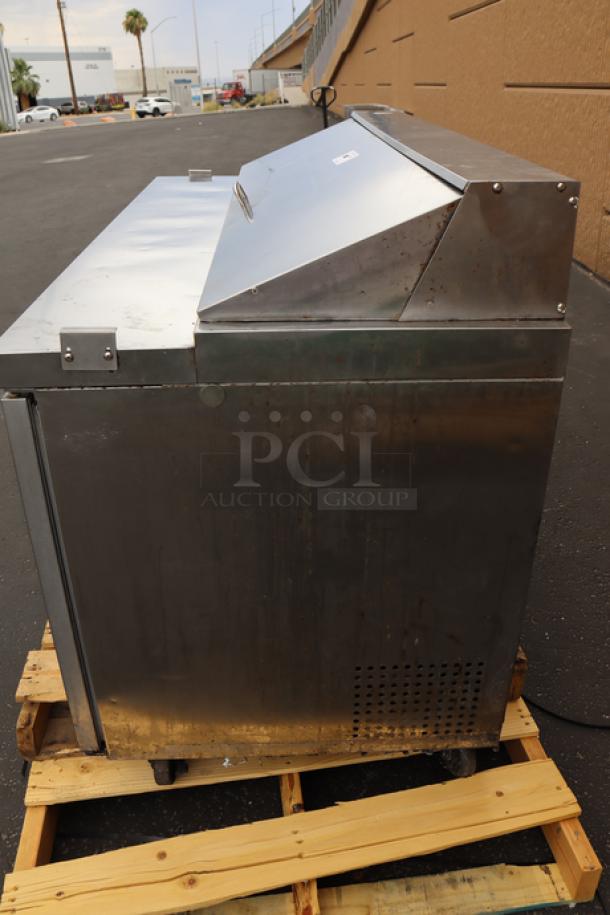 Avantco APT-60-HC 60" 2 Door Refrigerated Sandwich Prep Table, stainless steel, visible wear, serial number 49CP94580.