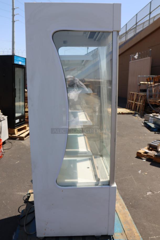 Brand new Avantco WVAC-28HC white refrigerated air curtain merchandiser with visible scratches, ideal for retail display.