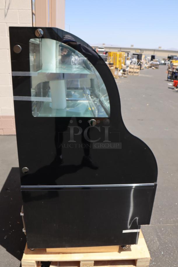 Avantco CAC-48 Black Curved Dual Service Refrigerated Merchandiser, new, with broken glass, model 193CAC48B.