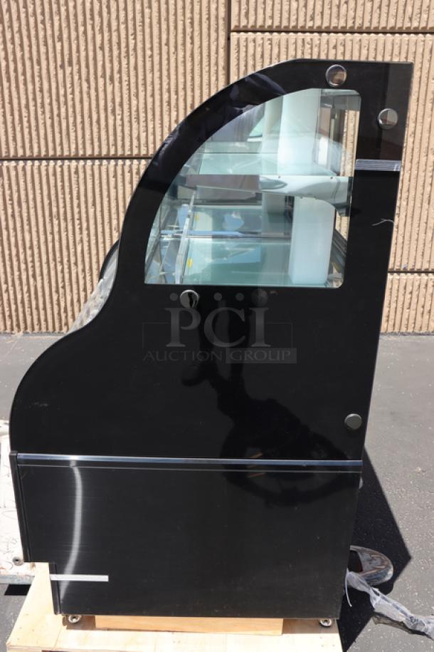 Brand new Avantco CAC-48 47" black refrigerated air curtain merchandiser, Model 193CAC48B, curved design, broken glass.