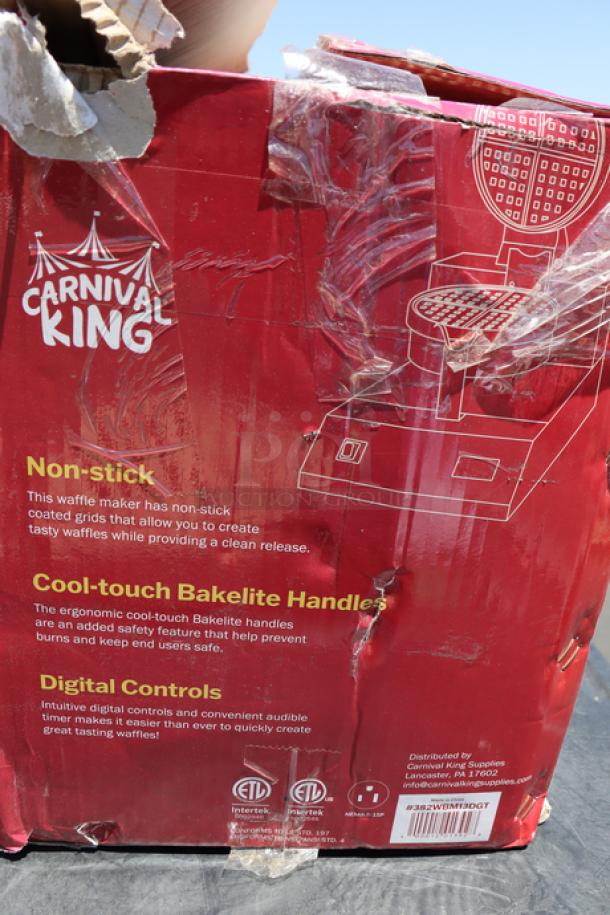 Carnival King WBM13DGT Belgian Waffle Maker, non-stick, digital timer, temperature controls, 120V, damaged packaging.