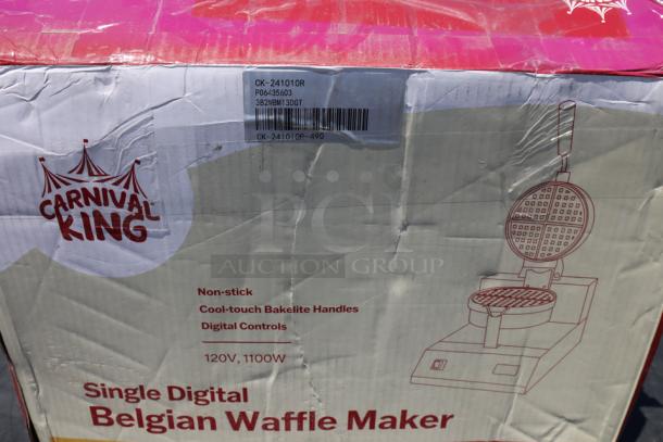 Carnival King WBM13DGT Belgian Waffle Maker, non-stick, digital controls, 120V, in damaged original packaging.