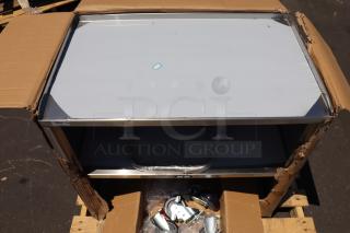 Regency 600CT3S1830E utility cart, 18"x30", 304 stainless steel, enclosed base, open front, new, damaged packaging.