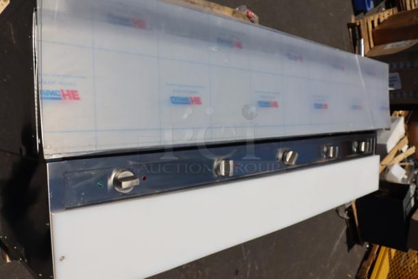 ServIt electric steam table, model 423EST5WOPB, with five open wells. Shows surface scratching, denting. Serial: 2024080510025.