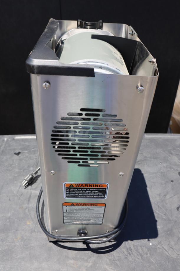 Bunn 55600.0100 GVH-1 stainless steel bulk coffee grinder, new condition, warning labels on side, serial #GVH0006128.