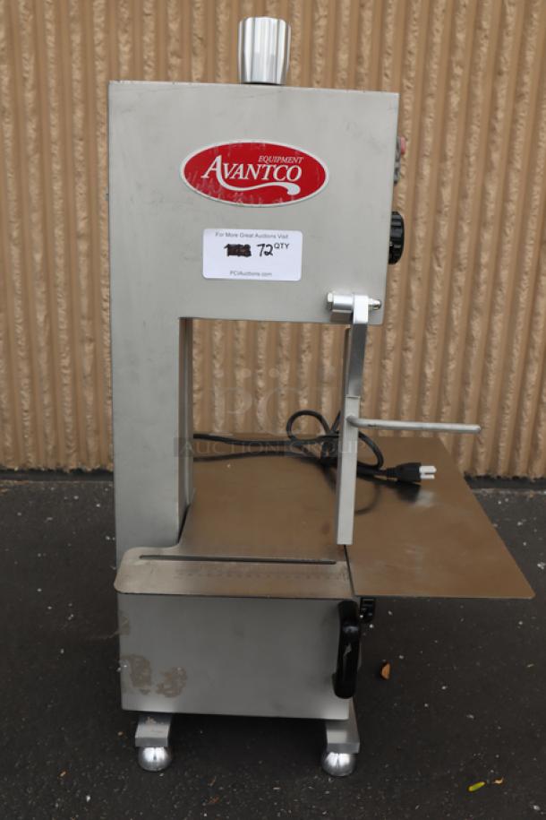 Brand new Avantco EMBS65SS 65" stainless steel vertical band meat saw, 1 hp, 120V, slight scratches, serial 0900008024.