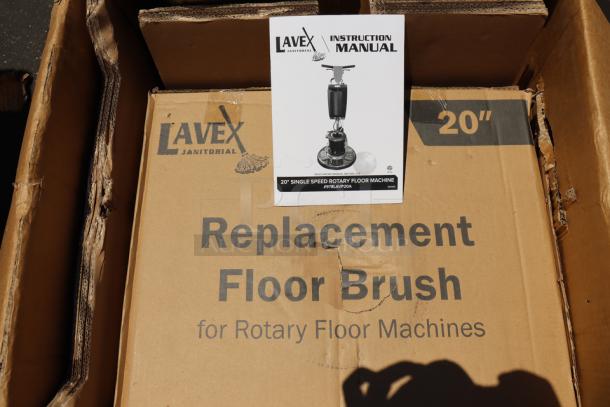 Brand new Lavex 978LAVP20A 20" single speed rotary floor cleaning machine, 175 RPM, 120v, 45ft cord. Original packaging damaged.