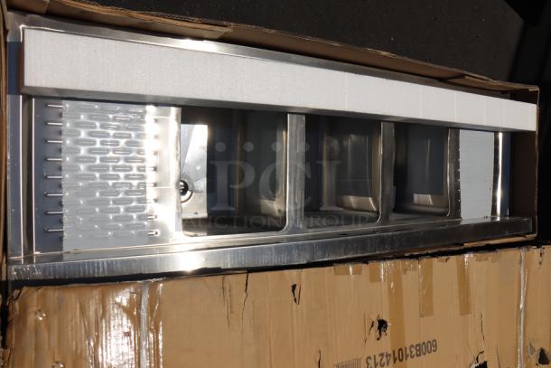 BRAND NEW Regency 600B31014213 3 bowl underbar sink with two drainboards, 60"x18.75". Original packaging damaged.