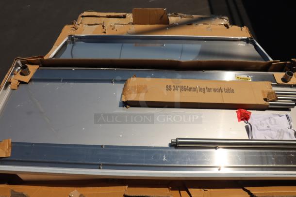 Regency 600T9B30723 stainless steel table with poly top, undershelf, and backsplash. Some scratches, damaged packaging.