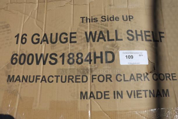 Regency 600WS1884HD 16 Ga. Stainless Steel Wall Shelf, 18"x84", minor scratches, original packaging damaged, made in Vietnam.