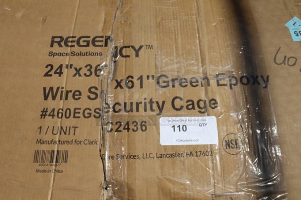 Regency 460EGSC2436 NSF green wire security cage, 24"x36"x61", in damaged original packaging with potential scratches and dents.