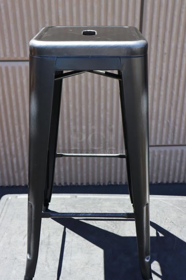 Lancaster Table & Seating metal bar stool, sleek black finish, sturdy construction, excellent condition, auction bundle of three.