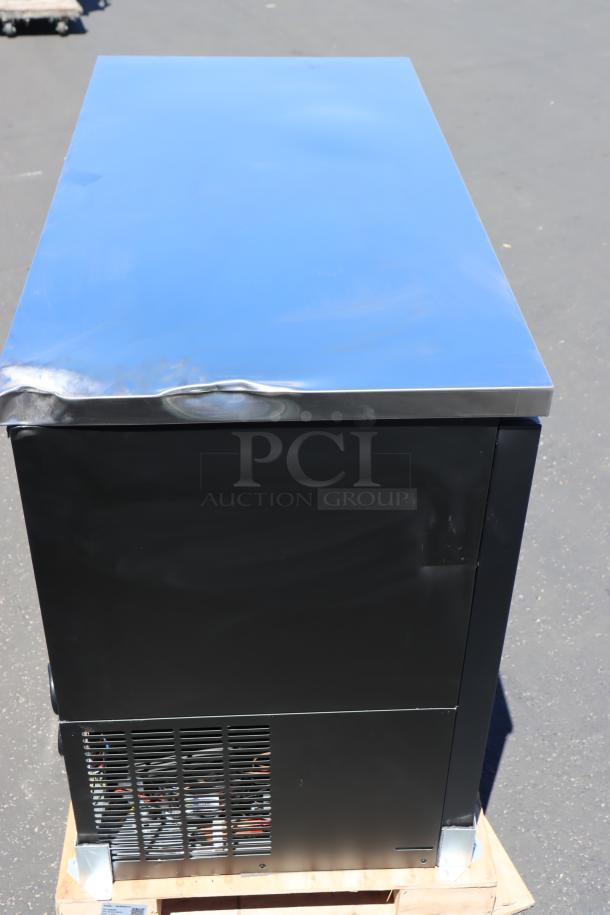 Avantco UBB-48G-HC black glass door bar refrigerator, 48", LED lighting, scratch-n-dent, top dent visible, tested working.