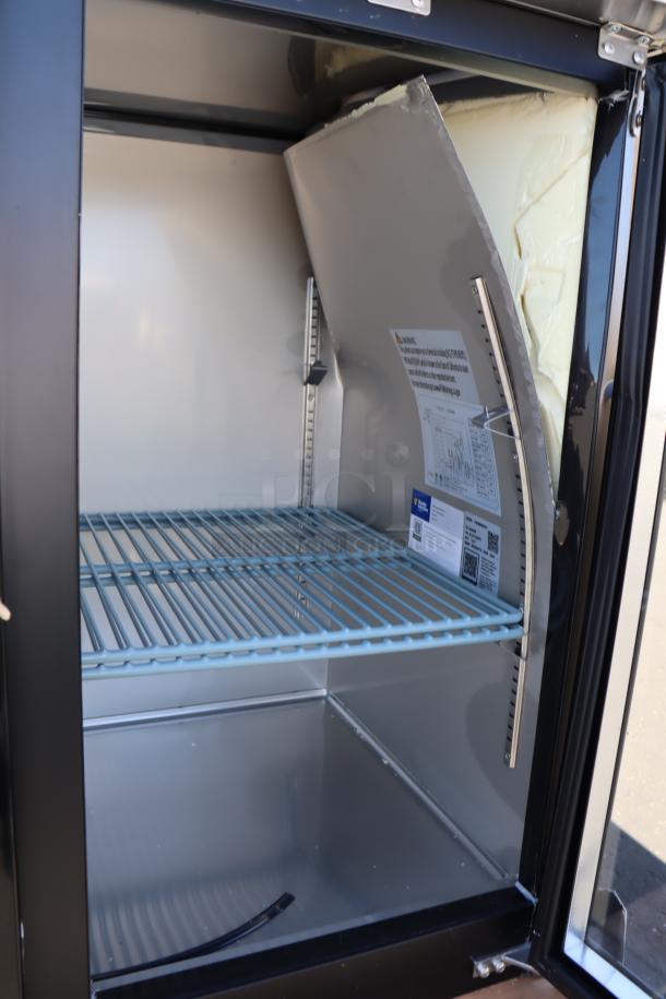 Brand new Avantco UBB-48G-HC 48" black glass door back bar fridge, scratch-n-dent, with LED lighting, working order.