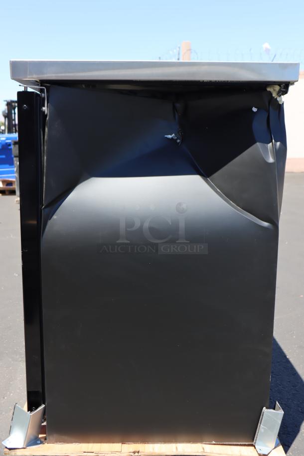 Avantco UBB-48G-HC back bar refrigerator, black, dented side, LED lighting, new condition, Serial No. 805208274.