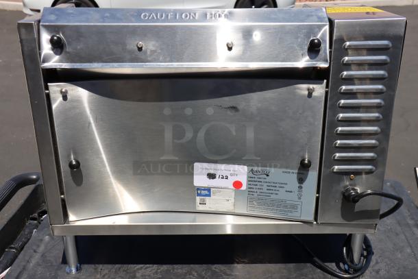 Brand new Avantco BT18A bun toaster, scratch-n-dent condition. Serial: 2900324184BT18A, 120V, 1600W, visible labels.