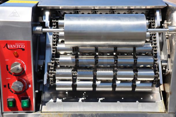 BRAND NEW Avantco BT18A vertical contact conveyor bun toaster, 120V, 1600W, minor scratches, serial number 2900324184BT18A.
