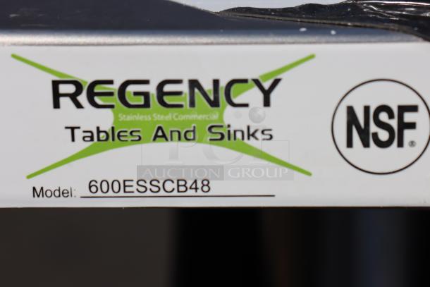 Regency 600ESSCB48 10" x 48" stainless steel adjustable work surface, NSF-approved, new with scratch-and-dent condition.