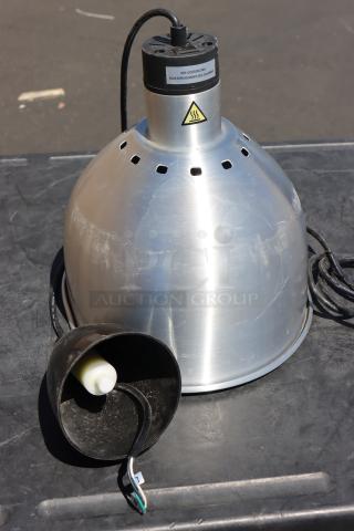 Brand new ServIt HLS85SS 8' ceiling heat lamp, stainless steel dome shade, minor scratches, serial HLS852022120060.