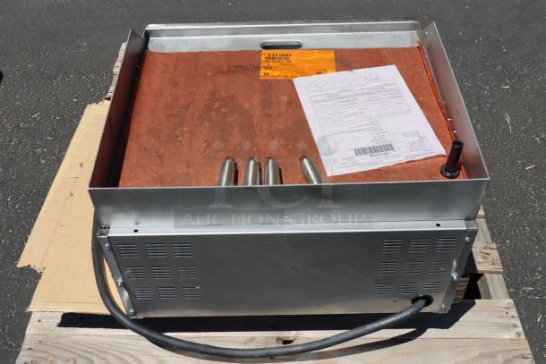 Brand new Garland ED-24G electric griddle, 24", 208V, scratch-n-dent, broken leg mount welds, includes documents.