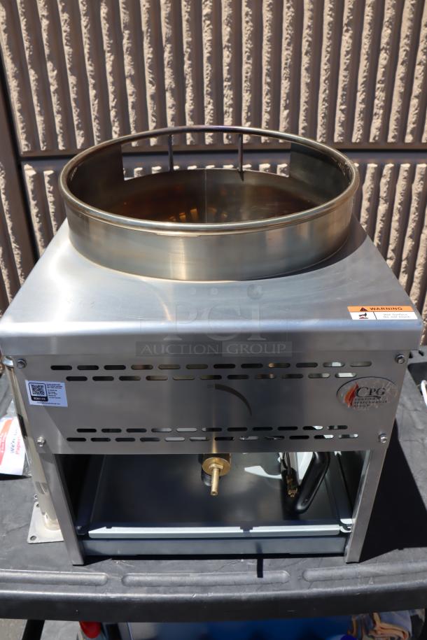 Brand new Cooking Performance Group natural gas wok range, model 351WOKR16N, 16" ring, 125,000 BTU, scratch-n-dent condition.