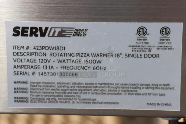 BRAND NEW SCRATCH-N-DENT ServIt PDW18D1P Pizza Warmer, 18", rotating 4-shelf, broken glass pane, serial 1457301300066.