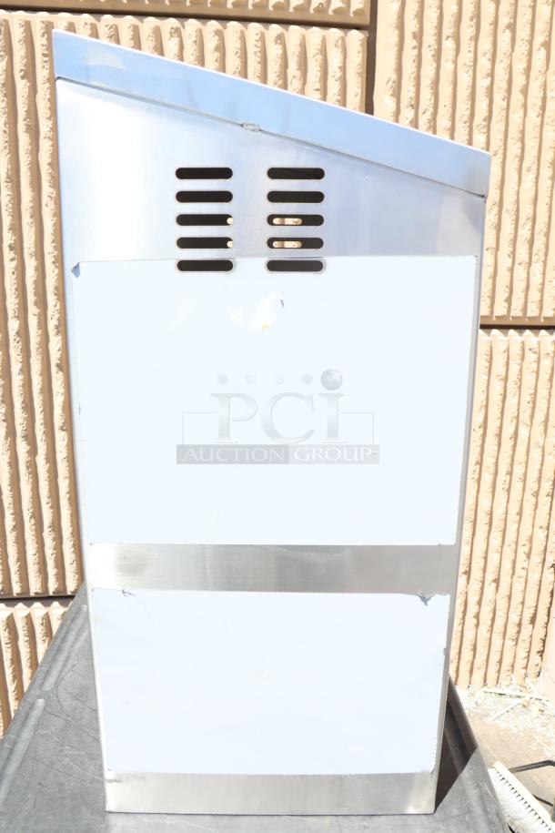 BRAND NEW SCRATCH-N-DENT Regency 600WCS1524 stainless steel wall cabinet, 24", sliding doors, slight scratches visible.