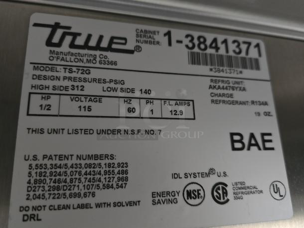 BEAUTIFUL! TRUE TS-72G~FGD01 78 1/8" Glass Door Reach-In Refrigerator S/N: 3841371. IN PERFECT WORKING ORDER!! - Image 2 of 2