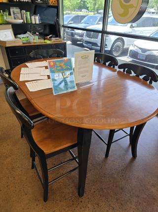 6 Seat Wood Table w/ Removable Leaf and (5) Wood Chairs.