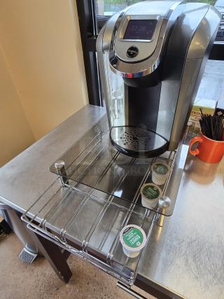 NICE!! Keurig Coffee Machine With Glass Stand & Sliding Metal Drawer K-Cup Organizer. - Item #1194517