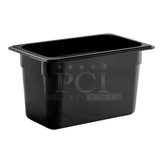 LIGHTLY USED! 1/4 Size Black Polycarbonate Food Pans - 6" Deep. 24x Your Bid