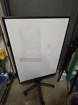 LARGE! White Board With Black Framing On Commercial Stand With Casters.