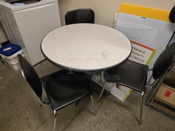 NICE! 3ft Round Break Room Table With (3) Matching Chairs. - Image 1 of 1