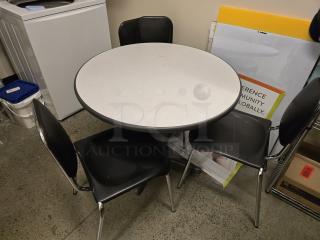 NICE! 3ft Round Break Room Table With (3) Matching Chairs.
