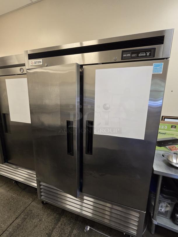 LIKE NEW!! Saturn S49F Two Door Stainless Steel Bottom Mount Reach-In Freezer. IN PERFECT WORKING ORDER! - Image 2 of 3