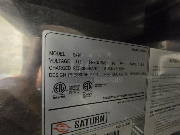 LIKE NEW!! Saturn S49F Two Door Stainless Steel Bottom Mount Reach-In Freezer. IN PERFECT WORKING ORDER! - Image 3 of 3