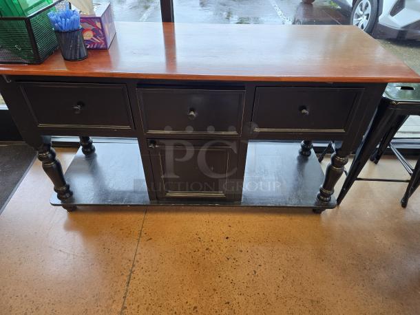 SOLID! Wooden Buffett with (3) Sliding Drawers and (1) Door Storage Base. - Image 1 of 1