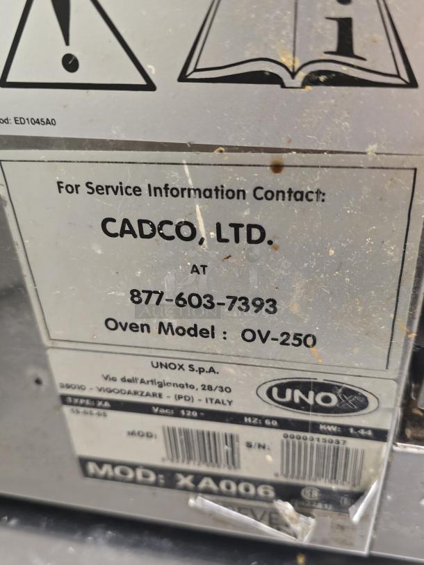 New Cadco Unox OV-250 XA006 3-Shelf 1/4 Size Commercial Convection Oven, 120v. - Image 2 of 2