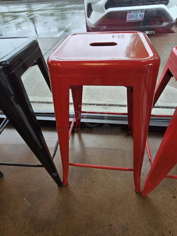 Metal Bar Stools, Red. 2x Your Bid. - Image 1 of 2