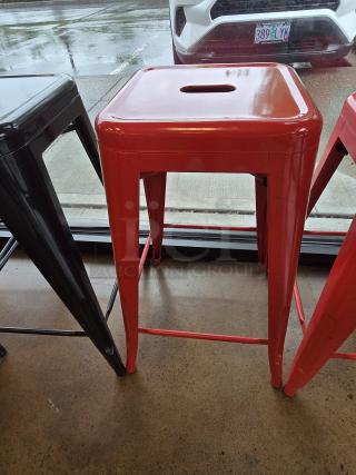 Metal Bar Stools, Red. 2x Your Bid.
