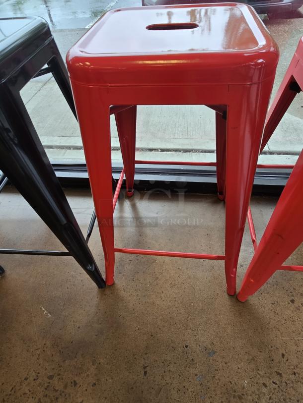Metal Bar Stools, Red. 2x Your Bid. - Image 2 of 2