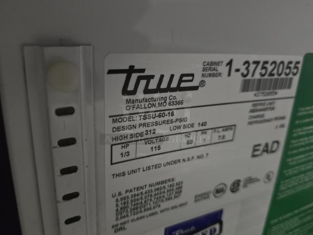 LIKE NEW! True TSSU-60-16 60 3/8" 2 Door Refrigerated Sandwich Prep Table, 115 Volts	6.5 Amps	1 Phase. WORKS PERFECT!! S/N:3752055 - Image 2 of 2