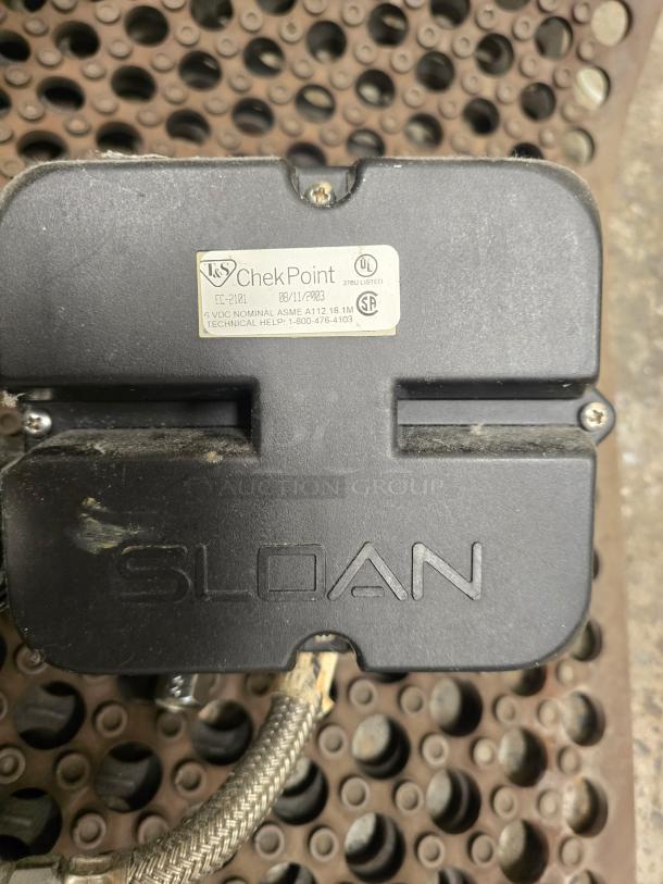 Advance Tabco 7-PS-61 hand sink component with Sloan branding. Visible ChekPoint label details model EC-2181.