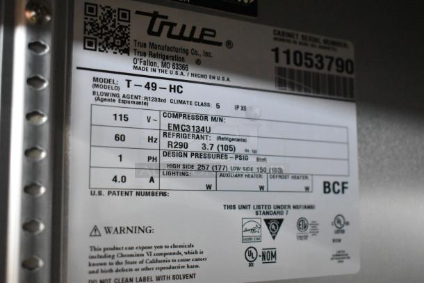 BRAND NEW SCRATCH AND DENT! 2025 True T-49-HC Stainless Steel Commercial 2 Door Reach In Cooler w/ Poly Coated Racks. 115 Volts, 1 Phase. - Image 5 of 8